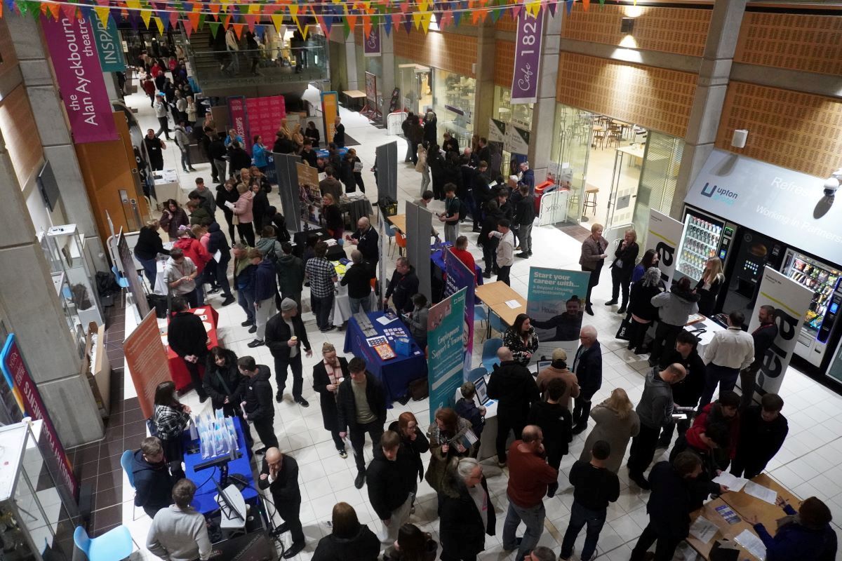 A careers fair in the atrium