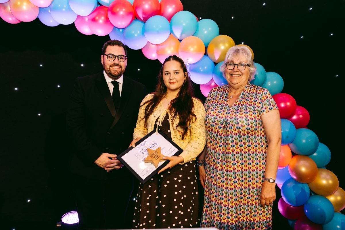 Carolines Rainbow Foundation Award for Psychology winner Tabitha Kennedy with York College Principal Chief Executive Ken Merry and Carolines mother Marjorie Marks Stuttle