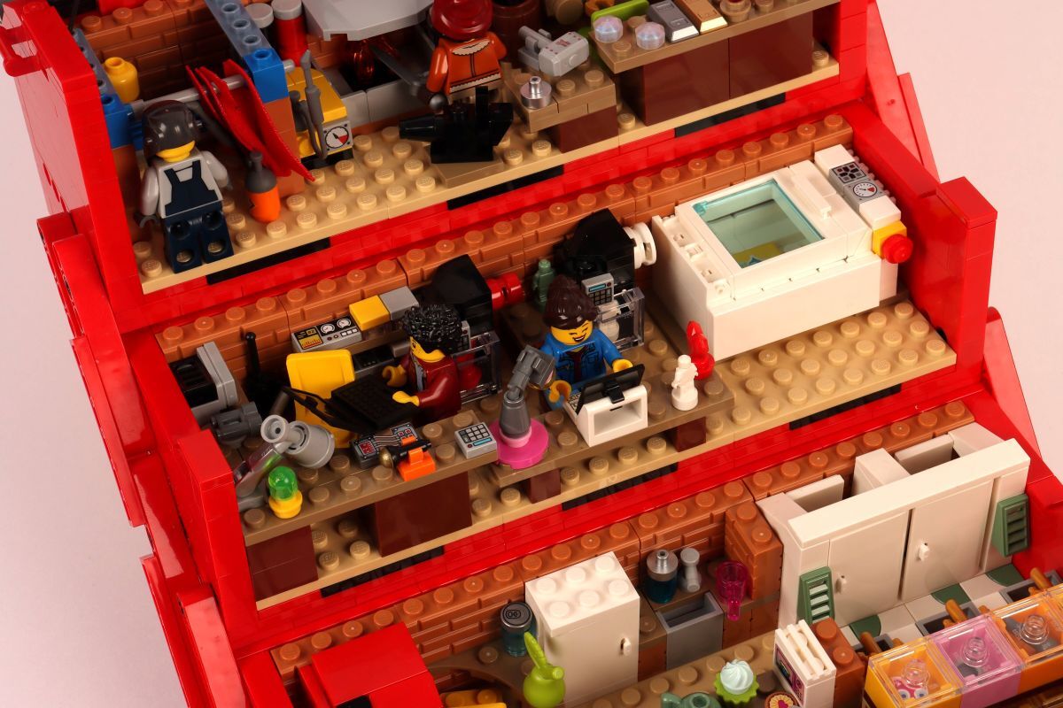 Close up shot inside Lego toolbox of 3 D printing lab