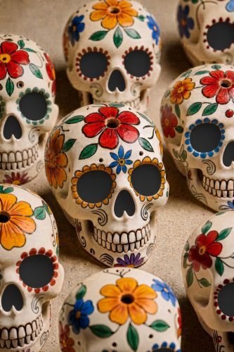 Day of the Dead Skulls colourful ceramic painted skulls