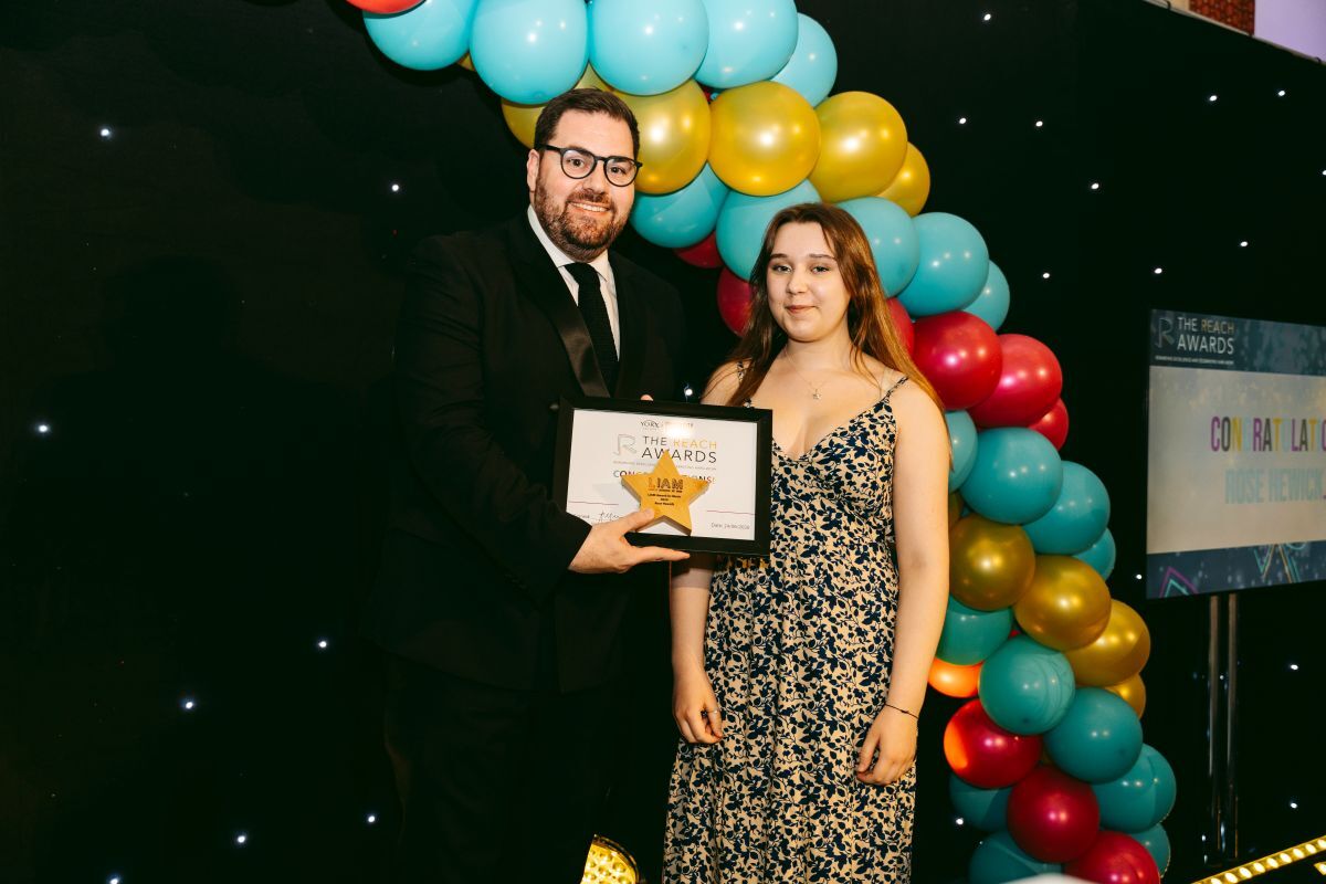 LIAM Award for Music winner Rose Hewick with York College Principal Chief Executive Ken Merry