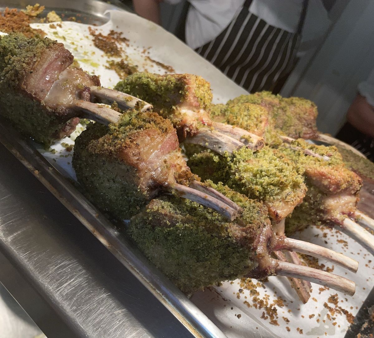 Lamb cutlets on a tray