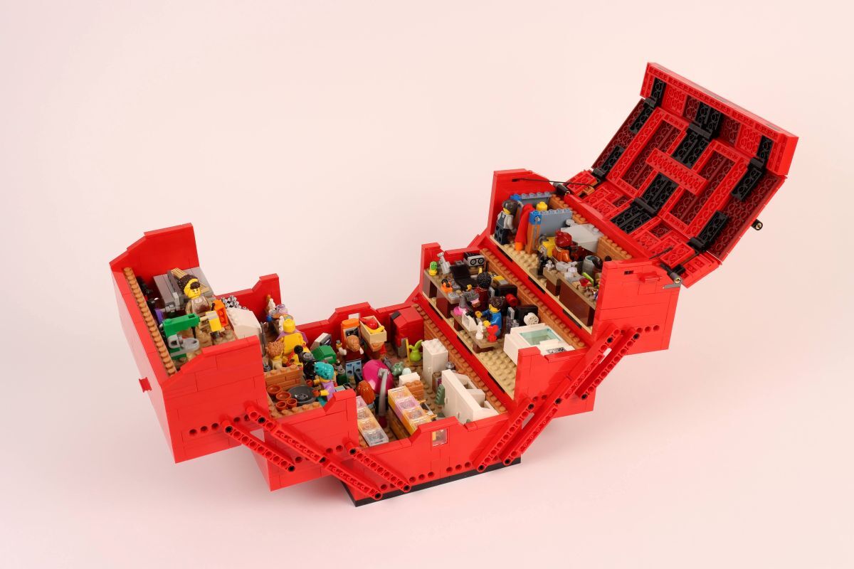 Lego toolbox opened up to reveal all the workshops