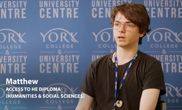 Matthew student talking to camera Access Humanities