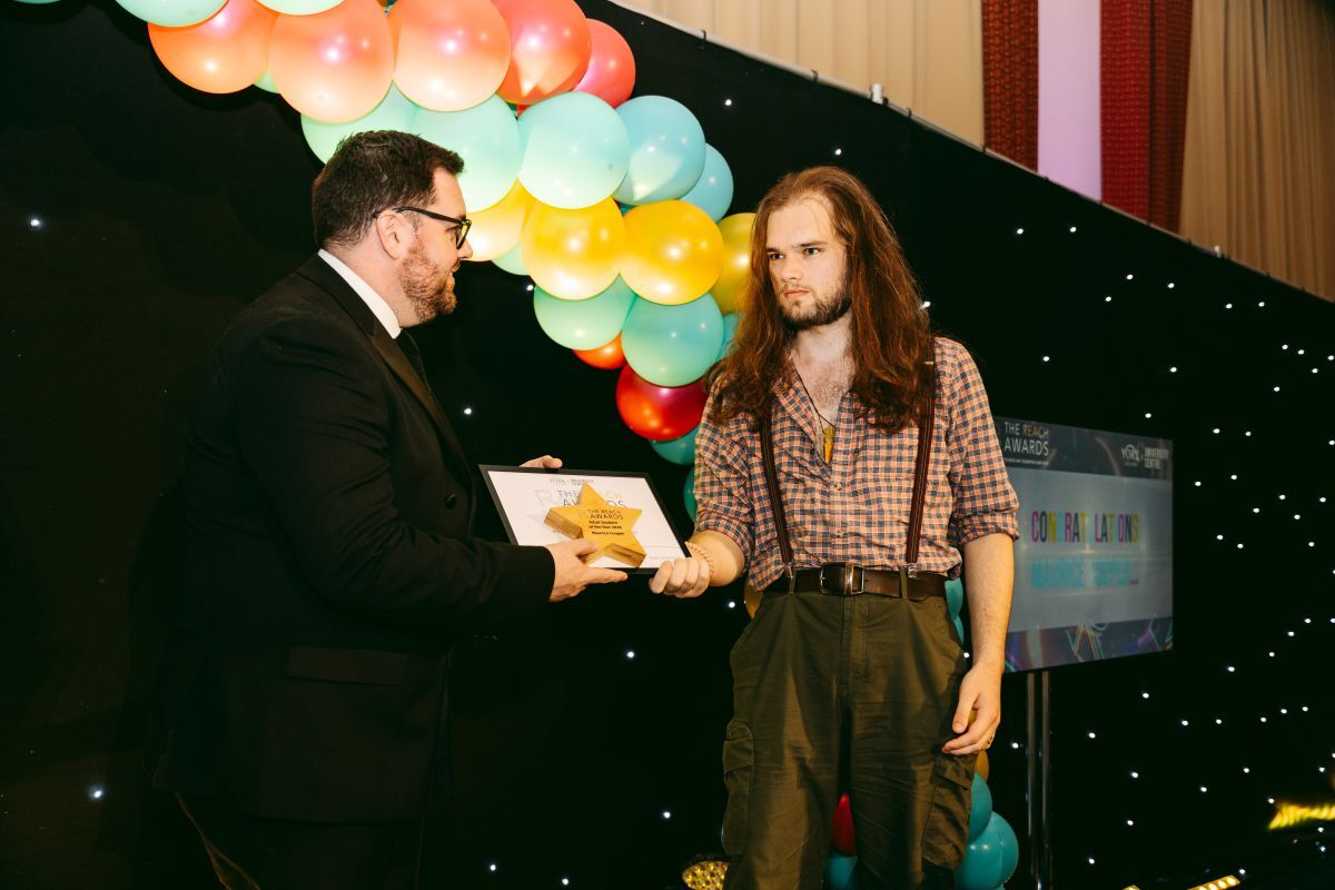 Maurice Cooper receives his REACH Adult Learner of the Year award from York College Principal Chief Executive Ken Merry