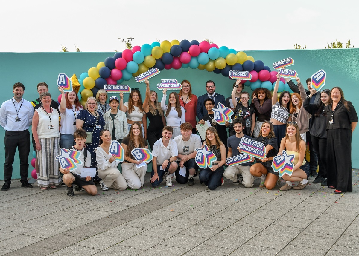 Students celebrating Level 3 Results Day
