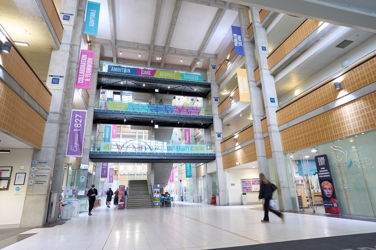 The Atrium central staircase viewed from the front doors of the building