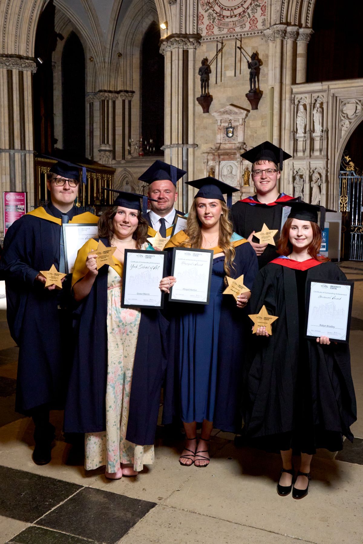 The six York College Graduation Ceremony award winners with their prizes in York Minster