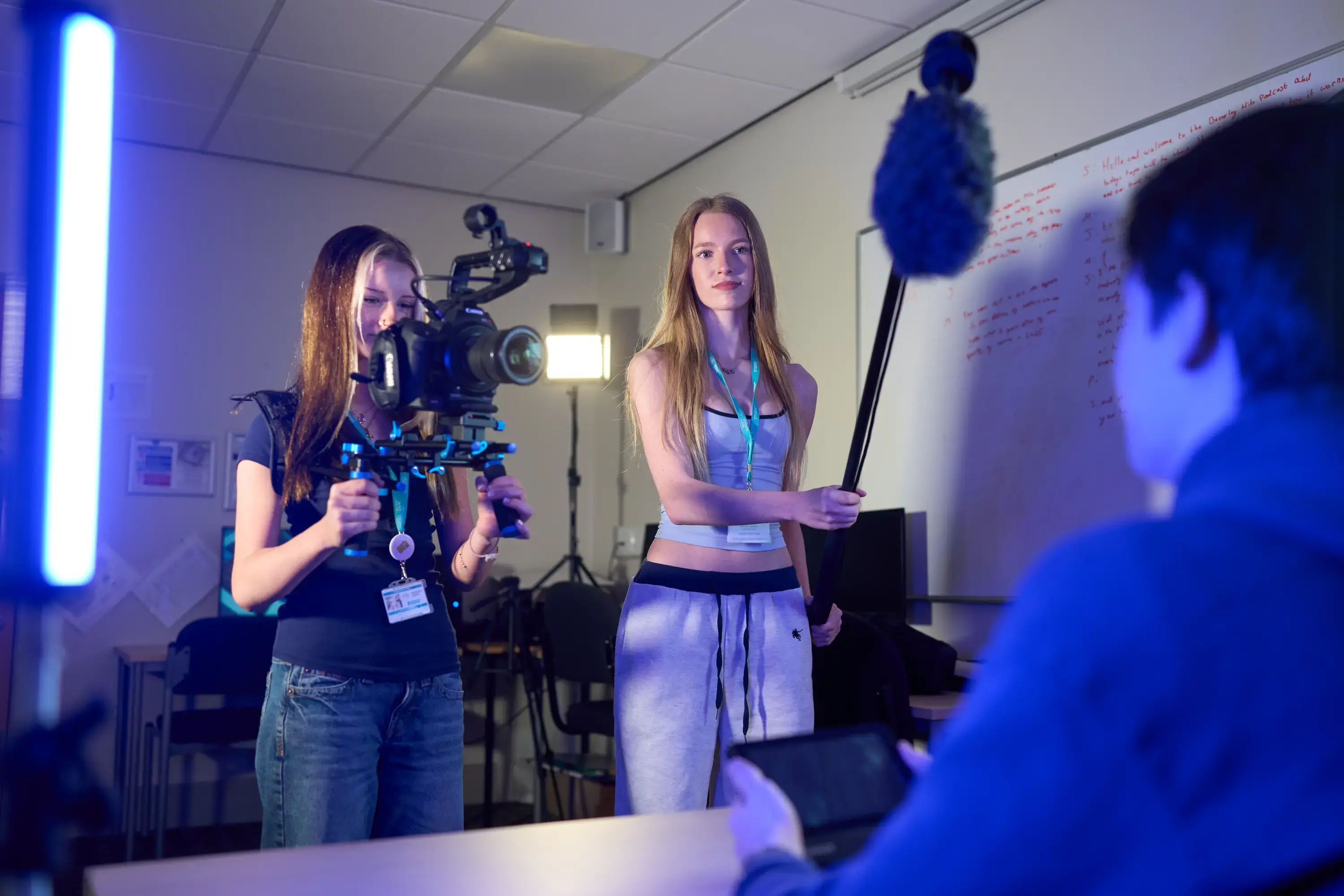 Two students in broadcasting room